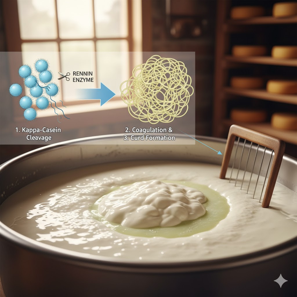 The function of rennin in cheese production