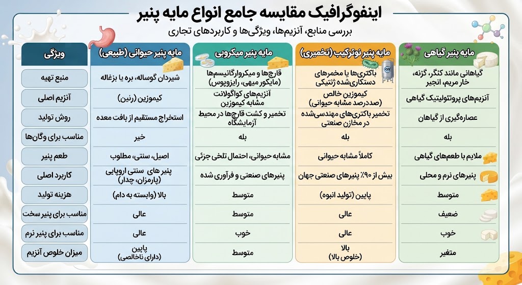 مقایسه انواع مایه پنیر